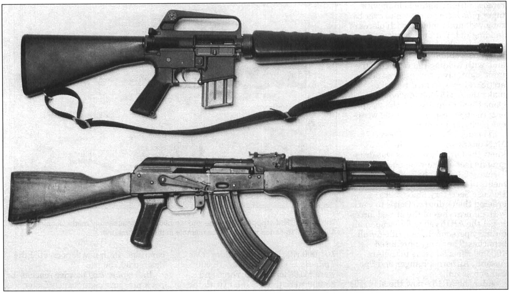 10-ar Which is the better assault rifle? The M16A1 (top) or the AKM/AK47 (bottom)? Both are the most prolific military rifles of the last half of the 20th century; the most tested and most produced all over the world. Author feels hands-down winner is the M16 series.