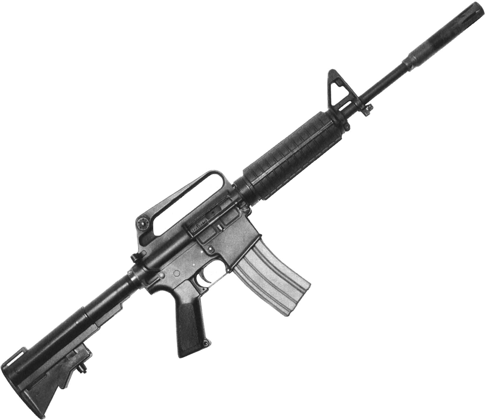 13-ar The CAR15 (Colt Automatic Rifle 15) gained major popularity with the development of the new M4 and M4A1 carbine. Note the telescoping stock and the shorter barrel. Most CAR15 rifles were issued with a 14.5-inch barrel.