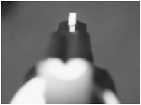 The front sight is the key to good hits. In close, even an image like this, well above the rear sight, will put the shot where it needs to go.