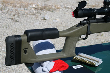 The Choate Ultimate Sniper Stock is highly adjustable in the cheek and length department and has hollow areas that can be filled with lead and epoxy to add weight.