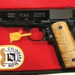Bill Laughridge and his “pocket” .45. He took a regular 1911, and turned it into a “hammerless” model compact 1911. And you can’t see the silver solder seam, even blowing the photo up to 100%.