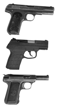 Keltec_2bw-3 The Kel-Tec PF-9 shown between a Colt .32 and a Savage .32, two of the most popular pocket pistols of all time. The PF-9 is shorter and thinner than both – and it’s a 9mm.