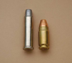 On the left, a .357 Magnum handload employing the Keith 168-grain cast SWC. On the right, the round many believe is its equal, the factory .357 SIG round with a 125-grain bullet. The author feels the .357 SIG round is a good one with lightweight bullets, but lacks the case capacity to work well with heavier bullets.