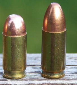 On the left, a .380 ACP with a 95-grain FMJ bullet, and on the right, a 9mm.