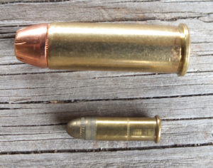 In a situation where the defender doesn’t have to fire a shot or in the case of a psychological stop, the little .22 Long Rifle is as effective as a .44 S&W Magnum.