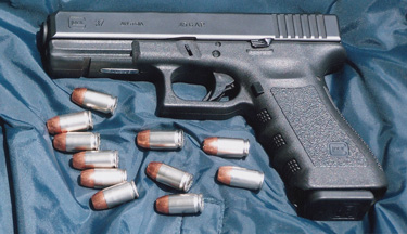Glock 37 holds 11 rounds of .45 GAP, and is standard issue now for state troopers in Georgia, New York, Pennsylvania, and South Carolina.