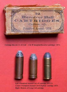 The term ”.45 Colt” always referred to a cartridge while “Colt .45” always referred to a gun. But which gun? The Colt 1873 Single Action Army, the Colt 1878 Double Action Revolver, the Colt 1917 Army revolver, or the Colt 1905 or 1911 automatic pistols? Photo by Hmaag.
