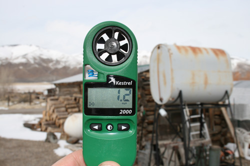 This handy Kestrel wind meter gives wind velocity, direction, gusts, and averages along with temperature and pressure.