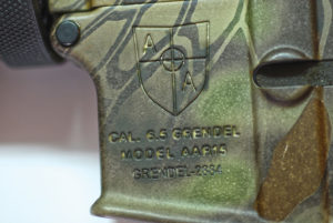 The caliber is marked below the Alexander Arms crest on the left side of the receiver. Controls are in the familiar places.
