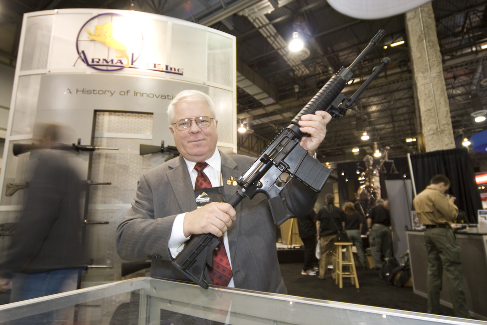 ArmaliteAR10A-2 Armalite President Mark Westrom shows off the Armalite AR10A at SHOT Show 2012.