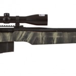 The Banshee features a heavy taper fluted barrel and varmint-style, fully-adjustable fiberglass stock. (Click the image for a closer look.)