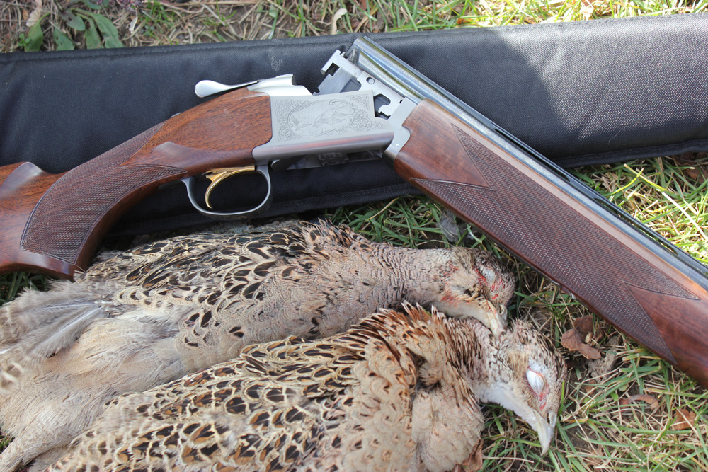 The Browning 725 with a pair of hen pheasants taken at Arrowhead Preserve, in Ohio. The Citori line of shotguns are popular among wingshooters, and the 725’s narrowed receiver is a step forward for these shotguns.