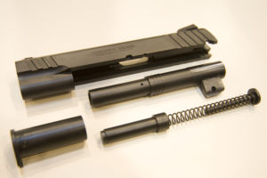 ChiappaDBB-3 The delayed gas blowback design of the Chiappa 45DBB operates via gas port holes cut into the barrel assembly. Photo by Corey Graff