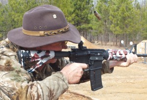 The open sights on the Colt LE6920MP were great for close, rapid shots. Author Photo