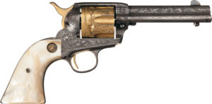 A gorgeous, factory engraved, silver & gold plated Colt SAA with pearl grips also sold for $69,000. Photos courtesy Rock Island Auction Company.