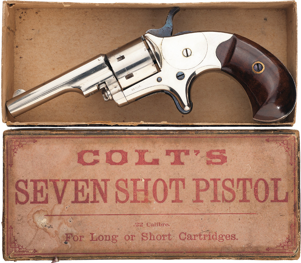 An example of an excellent Colt Open Top .22 Revolver with Box. Photo courtesy of Rock Island Auction.