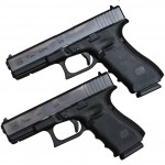The Glock 17 (top) compared to the smaller Glock 19 for concealed carry.
