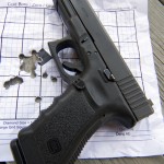 The Glock NY-1 trigger increases trigger pull to around 5.5 pounds when used with the 3.5# connector. Despite the heavier pull, accuracy was still excellent at 7 paces.