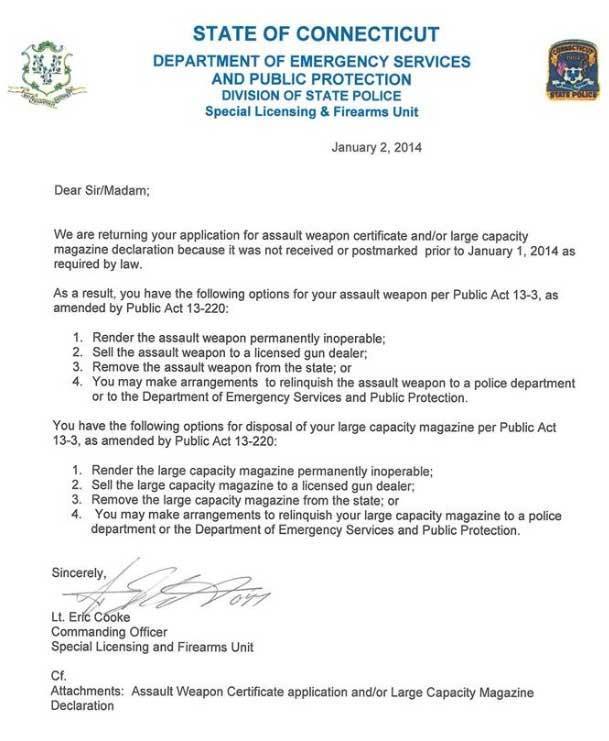 CT Assault Weapons Letter