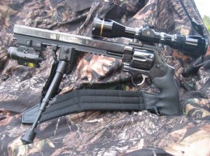 Handgun Hunting Revolver A revolver set up for hunting.