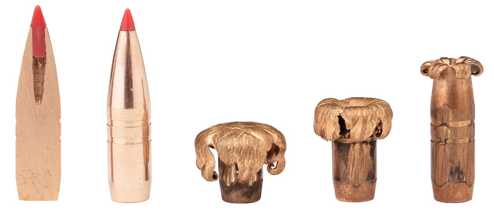 Monometal bullets, such as these Hornady GMX, have very effective expansion and rarely break apart upon impact.