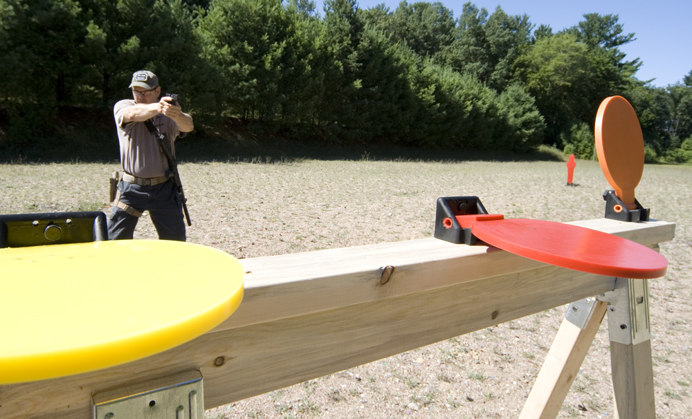 Newbold-Lead The Newbold Targets are adjustable, allowing you to set the ease with which your particular gun knocks them down.