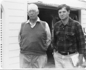 OGGMauser-6 Author credits the writings of Jack O’Connor, the shooting editor for Outdoor Life magazine from 1937 to 1973, with inspiring him to create a sporting rifle using the action of a military Mauser. This photograph of O’Connor (left) and author was taken in 1976 at the end of a visit with Mr. O’Connor at his home in Lewiston, Idaho.