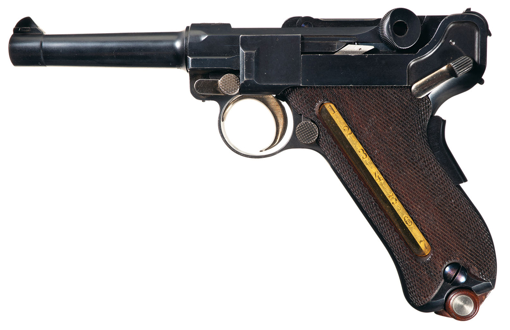 RIALuger The Finest Known Historical U.S. DWM Model 1902 American Eagle Cartridge Counter Luger Pistol Serial Number 22430 with Holster went for $74,750.