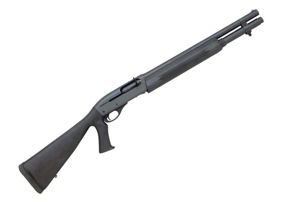 The Remington 1100 also makes an excellent tactical platform. Author’s tactical team has a customized short barrel model as part of its SRT team equipment. This 1100 Tactical features a fixed pistol grip synthetic stock, 6-round extended mag tube, bead sights, an enlarged tactical charging handle and sling swivel mounts.