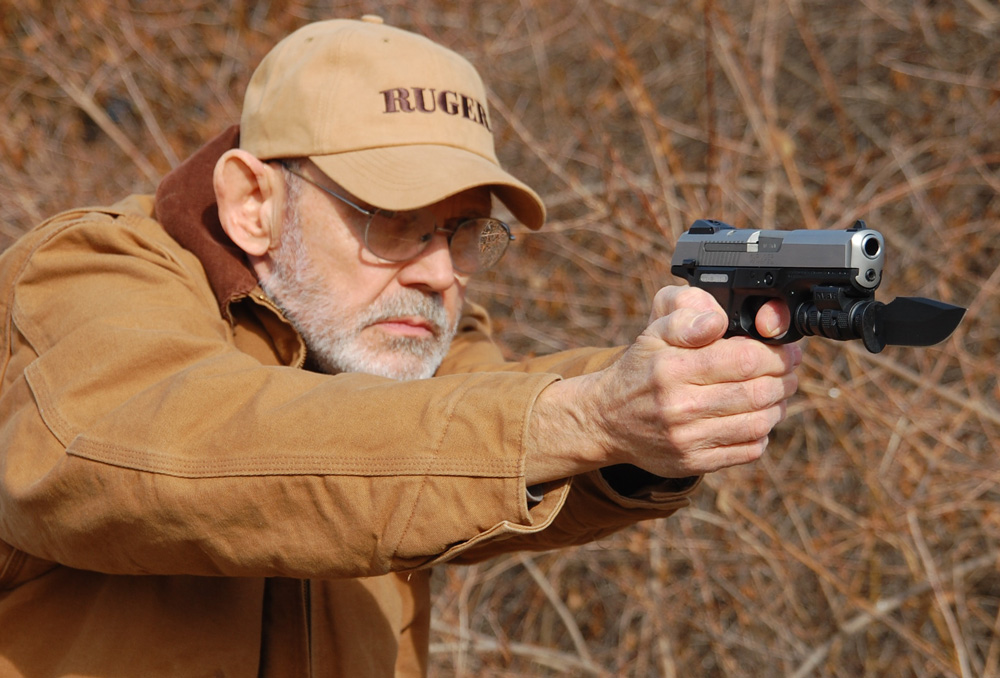 The SR40 has an accessory rail for the attachment of things such as lights, lasers or even this pistol bayonet from LaserLyte.
