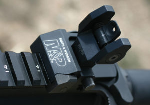 The Tactical and the A model come with Troy rear sights, marked “M&P,” of course.