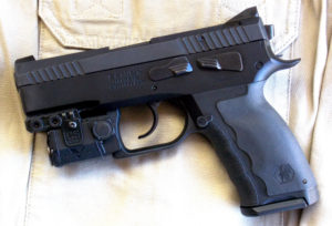 The Sphinx 9mm features a front rail to allow the use of a modern combat light such as the Viridian.