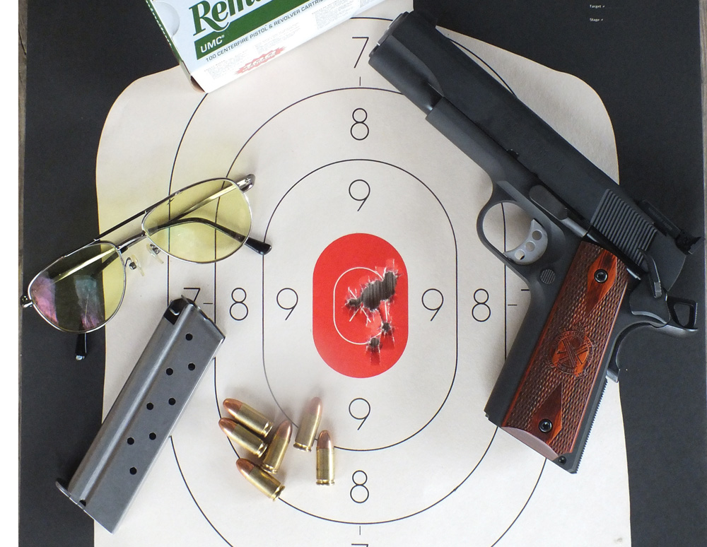 Cleaning the half scale B34 target at 10 yards was an easy task. One notable advantage to a Model 1911 chambered in 9mm is much less recoil than a .45-caliber model.