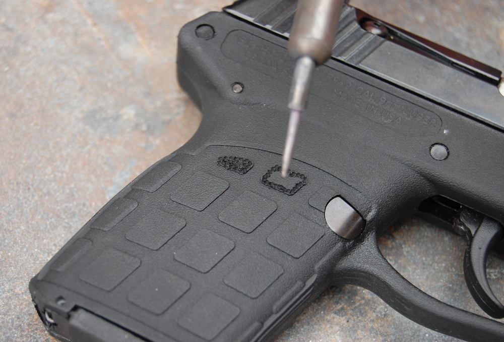 Stipple-3 A very short push into the polymer with a hot soldering iron yielded consistent craters measuring about one millimeter across.”