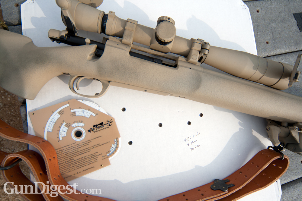 Whiz-Wheel-Review-2web If you know your range and environmental conditions, the Whiz Wheel will give you spot-on scope inputs for first-shot hits. This group was fired at 425 yards.