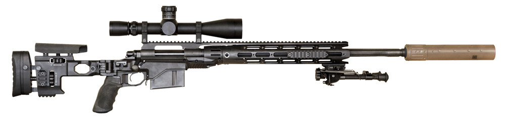 The latest rendition of the M24 is the XM2010. This space age-looking rifle is built on the M24’s original Model 700 long action, but is chambered for .300 Win. Mag. It features a fully adjustable and folding stock known as the Remington Arms Chassis System (RACS), suppressor, and magazine. The optics have also been upgraded to the Leupold 6.5-20x50mm variable power first focal plane scope.