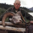 Jack O'Connor with a trophy, a stone sheep.
